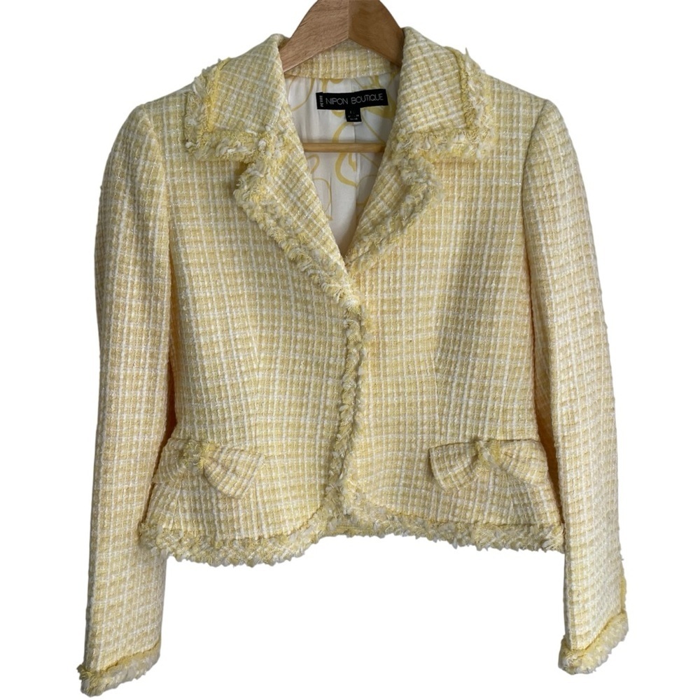 Nipon Boutique Blazer Ladies size 6 petite  Yellow Tweed old money New preppy